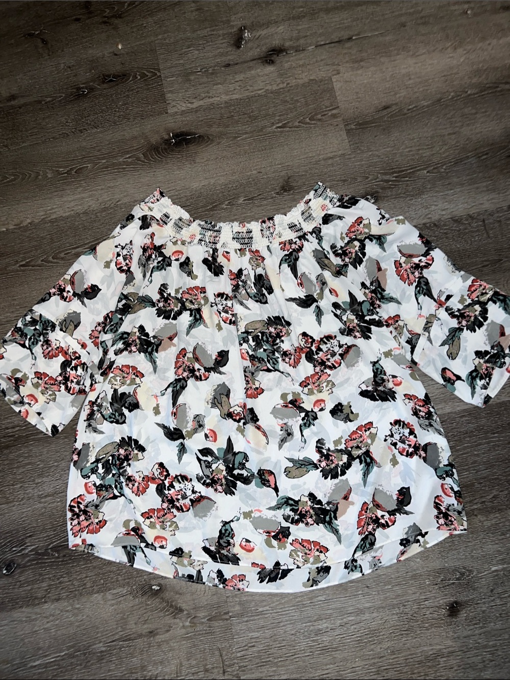 Rose & Olive White Floral Off-Shoulder Top with Pink & Green